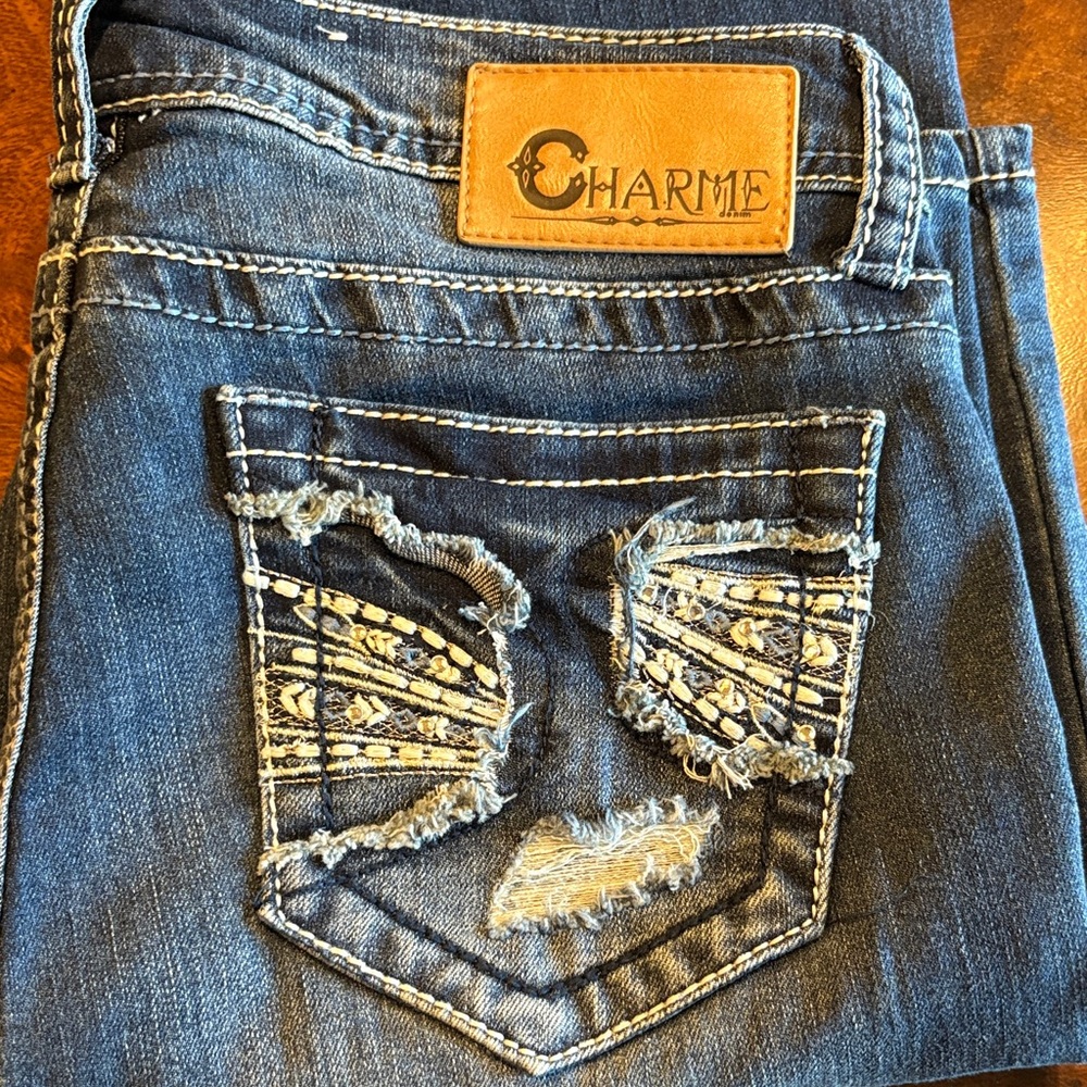Charme Women's Distressed Boot Cut Jeans - Indigo
